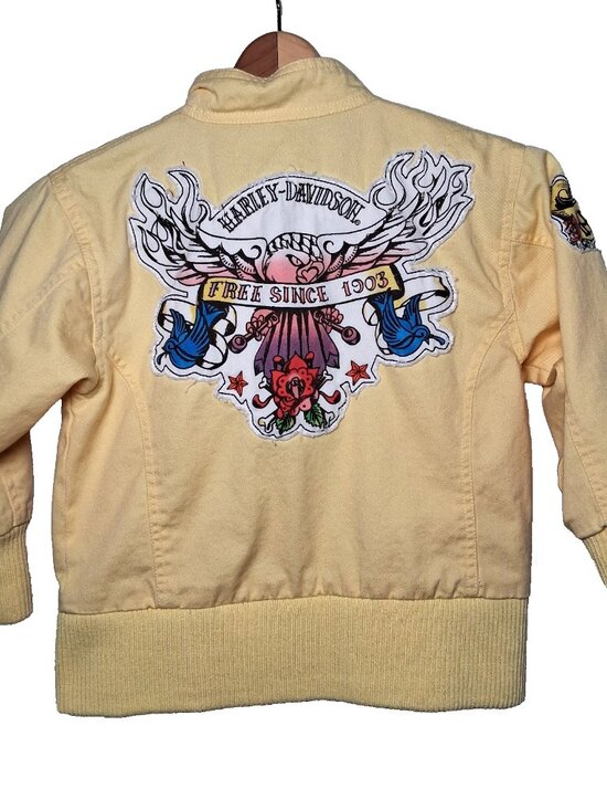 Harley-Davidson Other - Harley Davidson Motorcycles Jacket Girls 5 Yellow Twill Tattoo Eagle Bird Rose